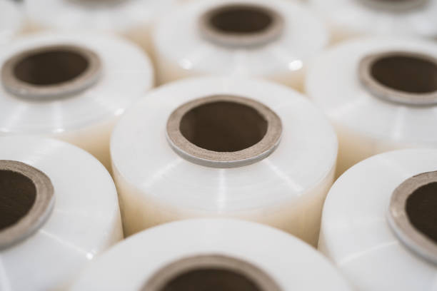 big stock of plastic stretch film wrap packing
